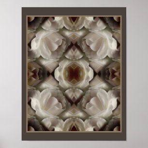 White Rose Floral Mirror Abstract Art Vintage Poster