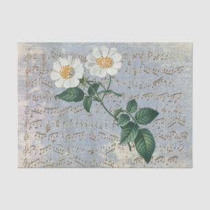 White Rose Floral Music Vintage Blue Tissue Paper