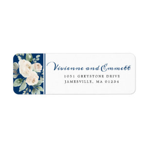 White Rose Floral on Navy Return Address