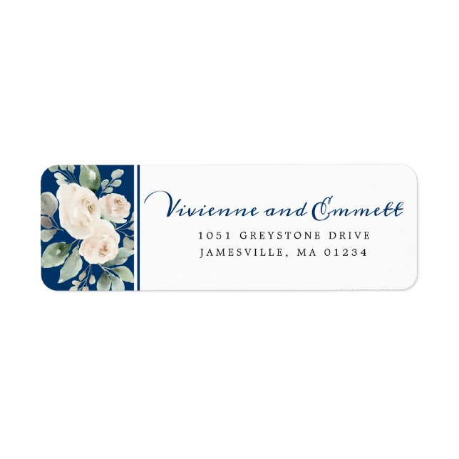 White Rose Floral on Navy Return Address (Front)