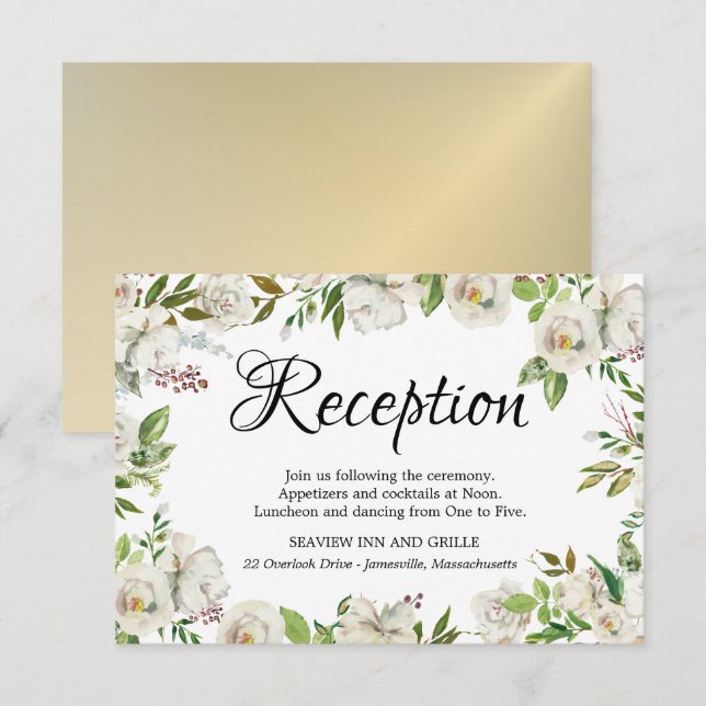 White Rose Floral Reception Card (Front/Back)