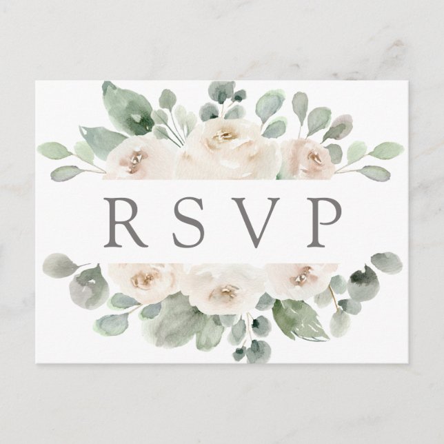 White Rose Floral RSVP Postcard with Meal Choice (Front)