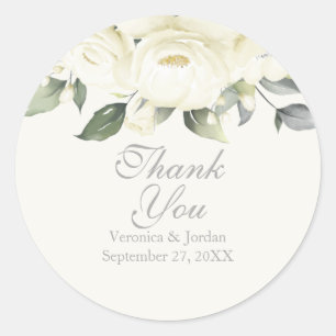 White Rose Floral Thank You Stickers