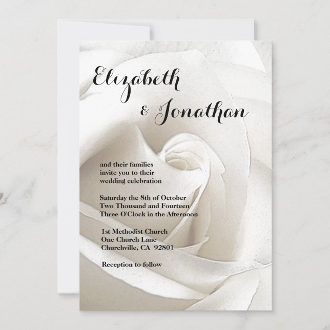 White Rose Floral Wedding Invitation (Front)
