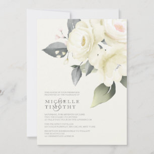 White Rose Floral Wedding Invitations