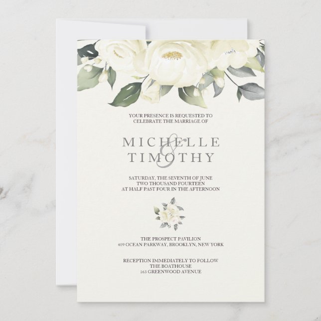 White Rose Floral Wedding Invitations (Front)