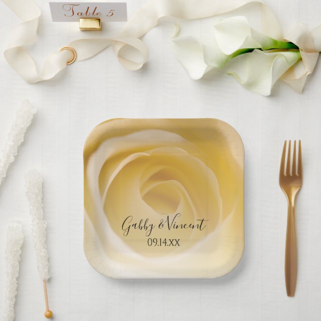 White Rose Floral Wedding Paper Plate (Wedding)
