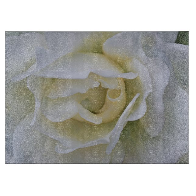 White Rose Flower Art Glass Cutting Board (Front)