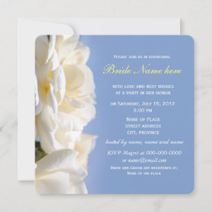 white rose flower bridal shower invitations