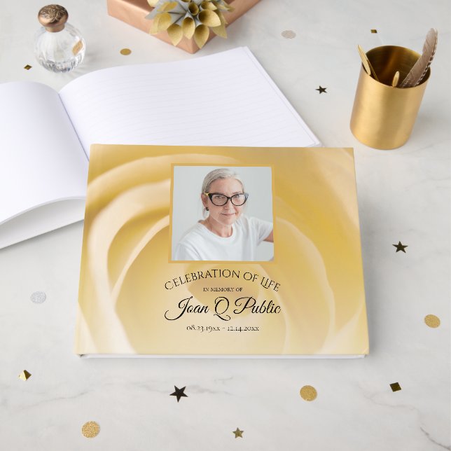 White Rose Flower Celebration of Life Memorial Guest Book (Front Open)