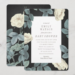 White Rose Flower Chalkboard Baby Shower Invite