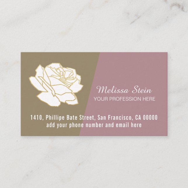 white-rose flower, elegant floral feminine business card (Front)