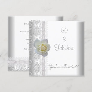 White Rose Flower Fabulous 50th Birthday Party Invitation