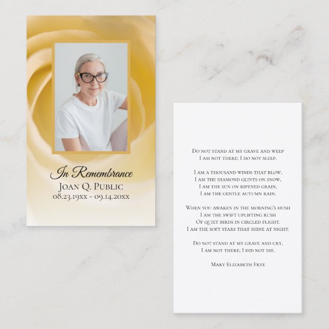 White Rose Flower Funeral Memorial Prayer Business Card (Front/Back)