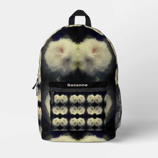 White Rose Flower In Full Bloom Personalised Printed Backpack (Front)