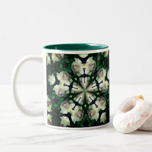 White Rose Flower Kaleidoscope Art  Two-Tone Coffee Mug