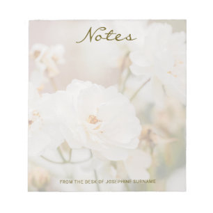 White Rose Flower Photo With Custom Title And Name Notepad