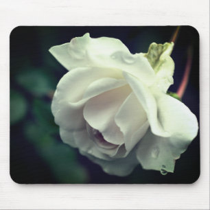 White Rose Flower Raindrop Mouse Mat