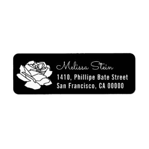 white rose flower return address label with name