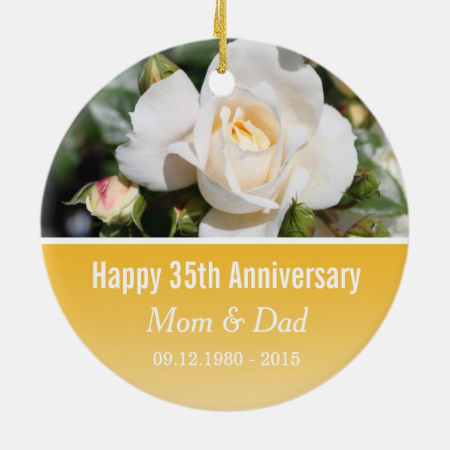 White rose flower wedding anniversary ceramic tree decoration (Back)