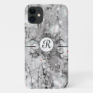 White rose flower winter floral grey iPhone 11 case