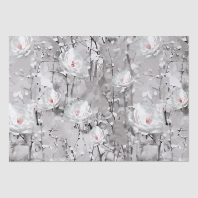 White rose flower winter floral grey  tissue paper (Front)