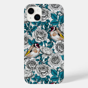 White rose flowers and goldfinch birds Case-Mate iPhone 14 plus case