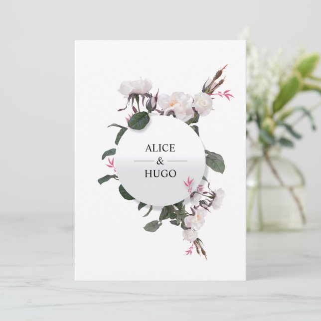 White Rose Flowers Love Wedding Card (Standing Front)