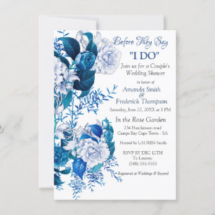 White Rose Flowers on Blue pattern paper Invitation