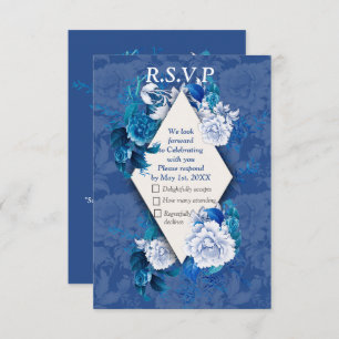 White Rose Flowers on Blue pattern paper RSVP Card