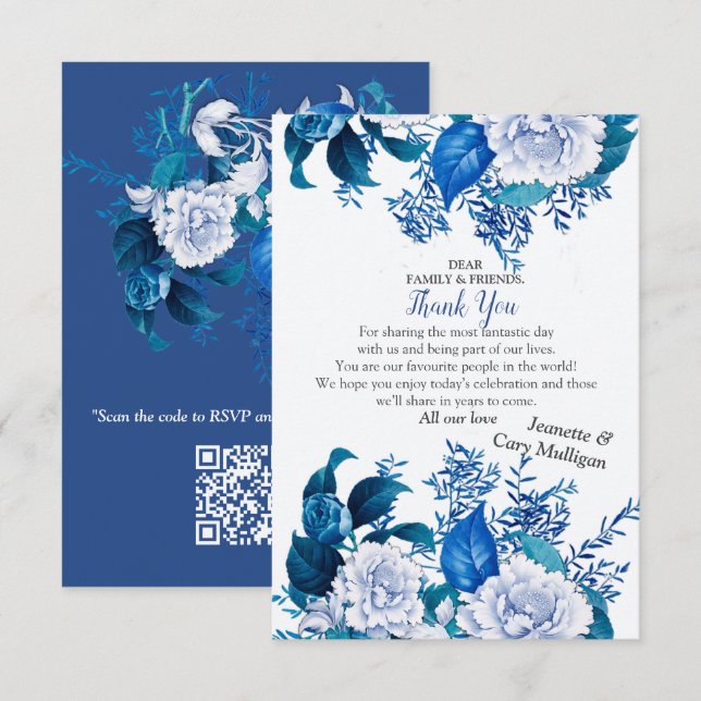 White Rose Flowers on Blue pattern paper  RSVP Card (Front/Back)