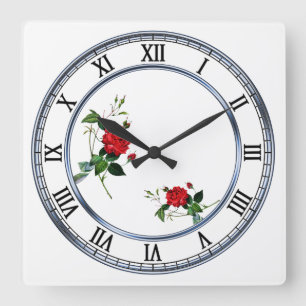 white rose flowers, Pierre Joseph Redouté Square Wall Clock
