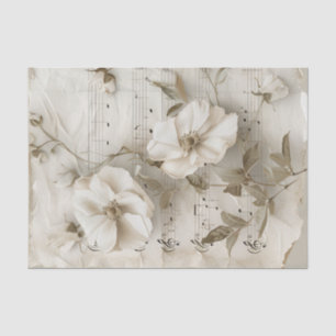 White rose flowers vintage music sheet ephemera