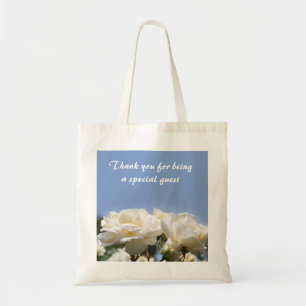 white rose flowers wedding favour thank you tote bag