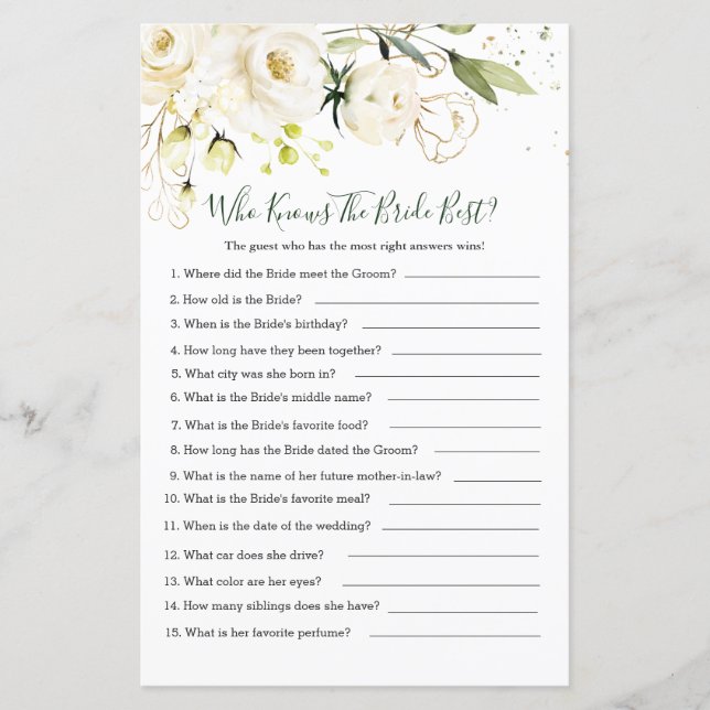 White Rose Foliage Who knows the Bride Best (Front)