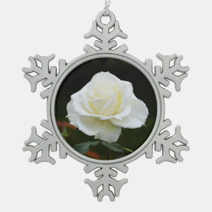White rose for Xmas Snowflake Pewter Christmas Ornament
