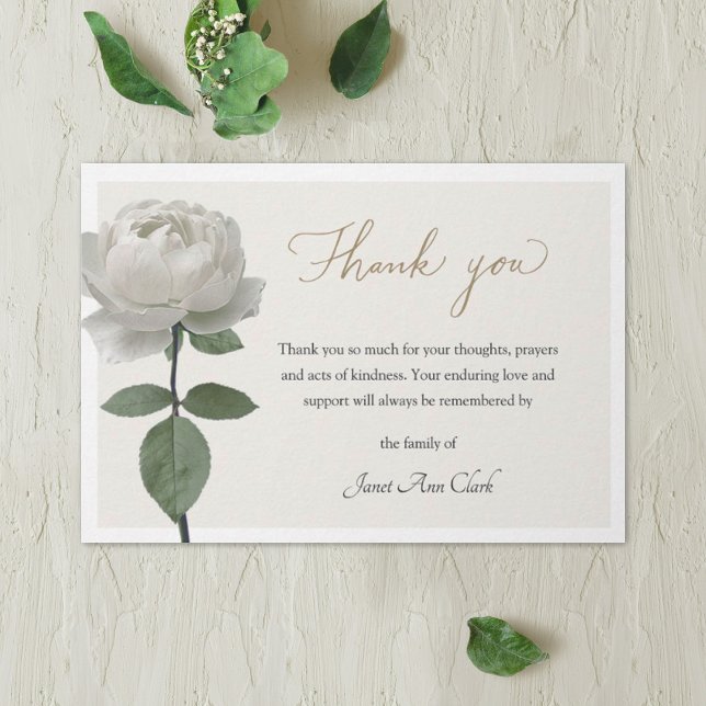 White Rose Funeral & Sympathy Thank You Note Card (Creator Uploaded)