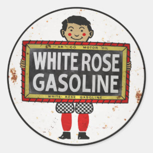 White Rose Gasoline sign rusted version Classic Round Sticker