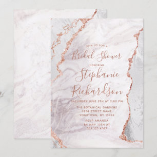 White & Rose Gold Agate Bridal Shower Invitation