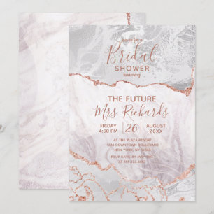 White & Rose Gold Agate Bridal Shower Invitation