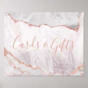 White & Rose Gold Agate Cards and Gifts Table Sign