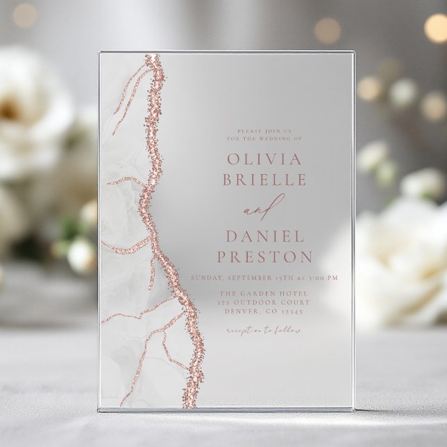 White Rose Gold Agate Elegant Modern Wedding Acrylic Invitations (Creator Uploaded)