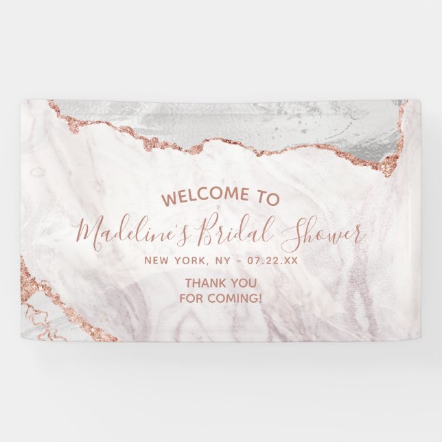White & Rose Gold Agate Gilt Bridal Shower Welcome Banner (Horizontal)