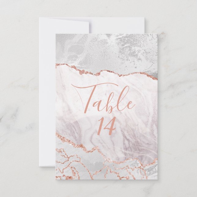 White & Rose Gold Agate Gilt Wedding Table Numbers (Front)