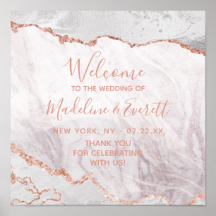 White & Rose Gold Agate Gilt Wedding Welcome Sign