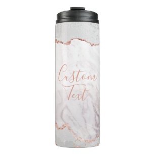 White & Rose Gold Agate Marble Foil Custom Text Thermal Tumbler
