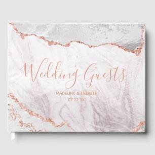 White & Rose Gold Agate Marble Foil Gilded Wedding Guest Book