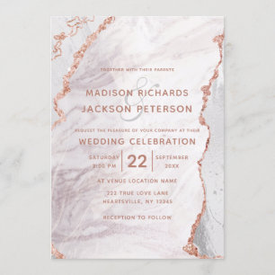 White & Rose Gold Agate Marble Foil Gilded Wedding Invitation