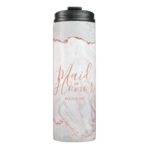 White & Rose Gold Agate Marble Foil Maid of Honour Thermal Tumbler