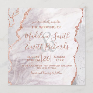 White & Rose Gold Agate Marble Foil Square Wedding Invitation